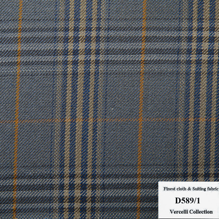 D589/1 Vercelli CVM - Vải Suit 95% Wool - Xanh Dương Caro